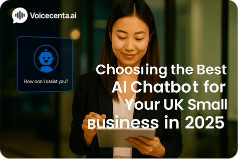 Best AI chatbot for small businesses UK. A young lady talking with chatbot on smartphone.