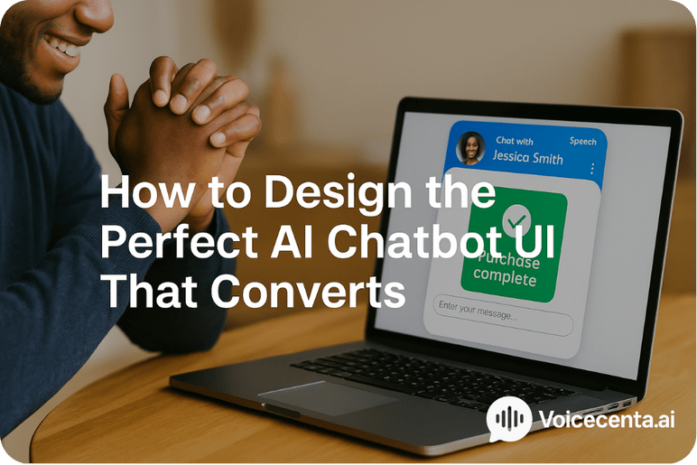 AI chatbot UI. A user viewing sales analytics on a screen showing successful conversions from a VoiceCenta.