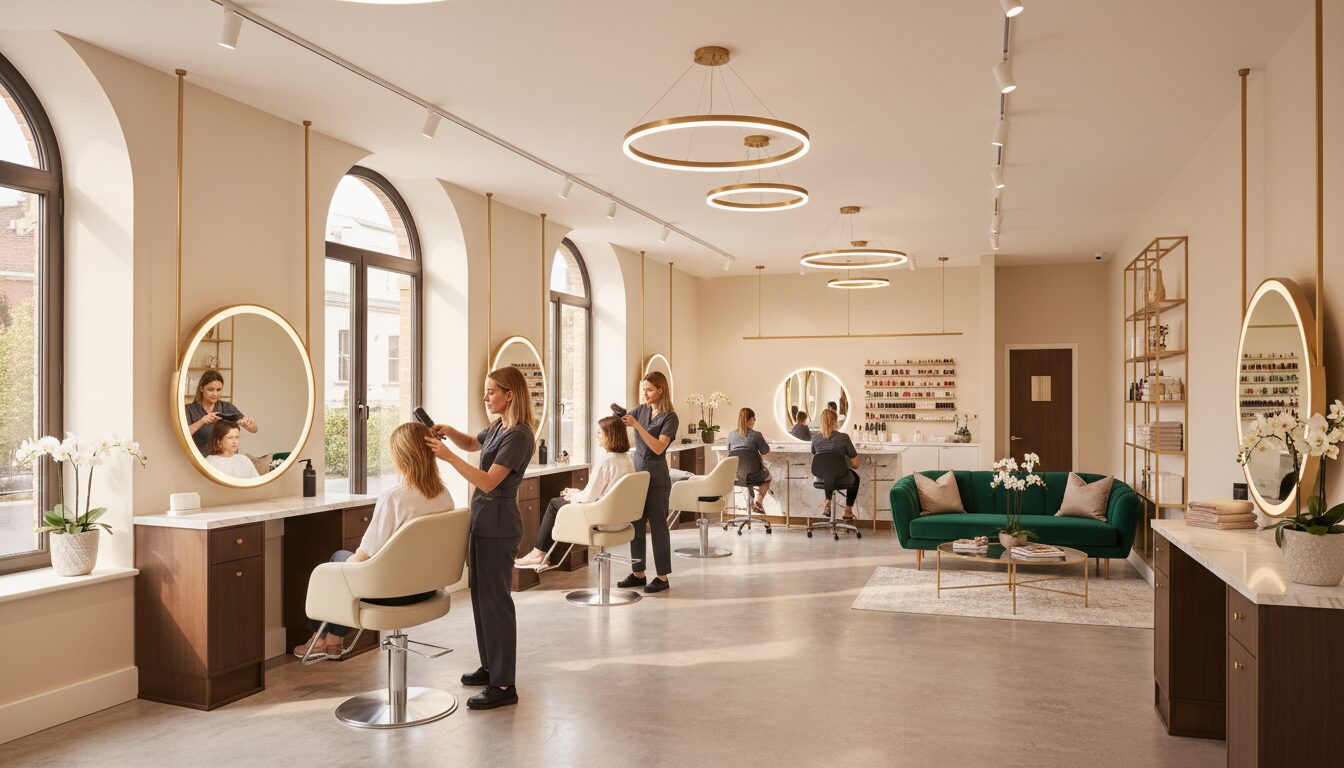 AI booking assistant for salons in a premium UK salon environment