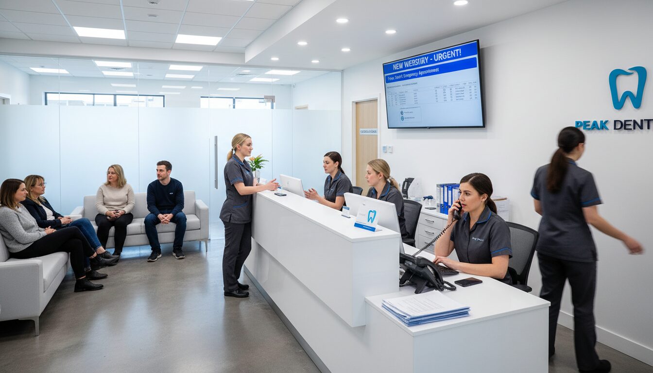 Dental clinic team using AI receptionist support to improve response times