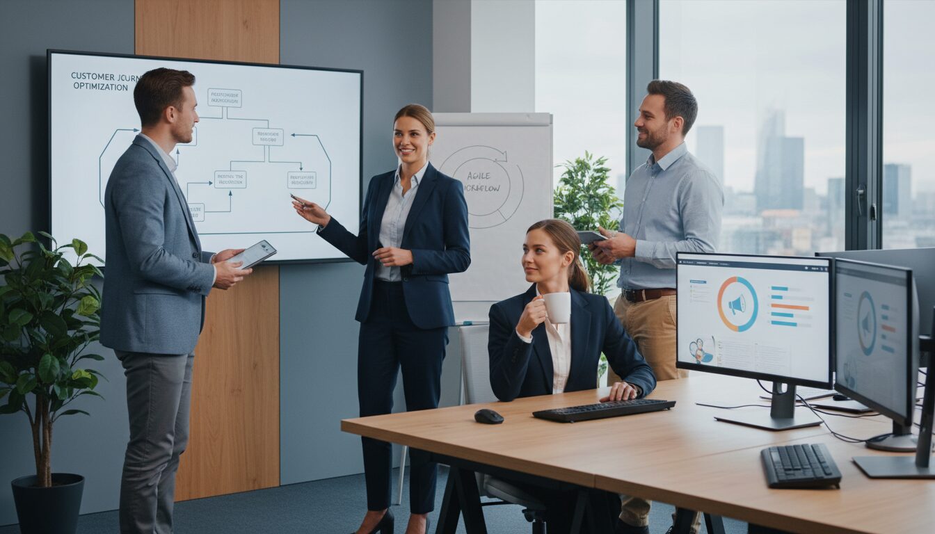 Business team using AI receptionist support to improve customer response