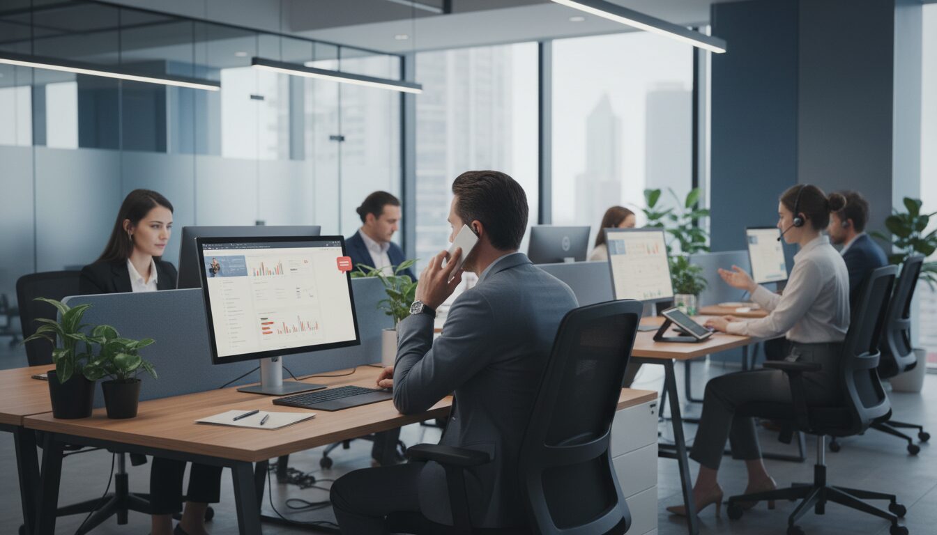 Busy business environment with customer enquiries building up