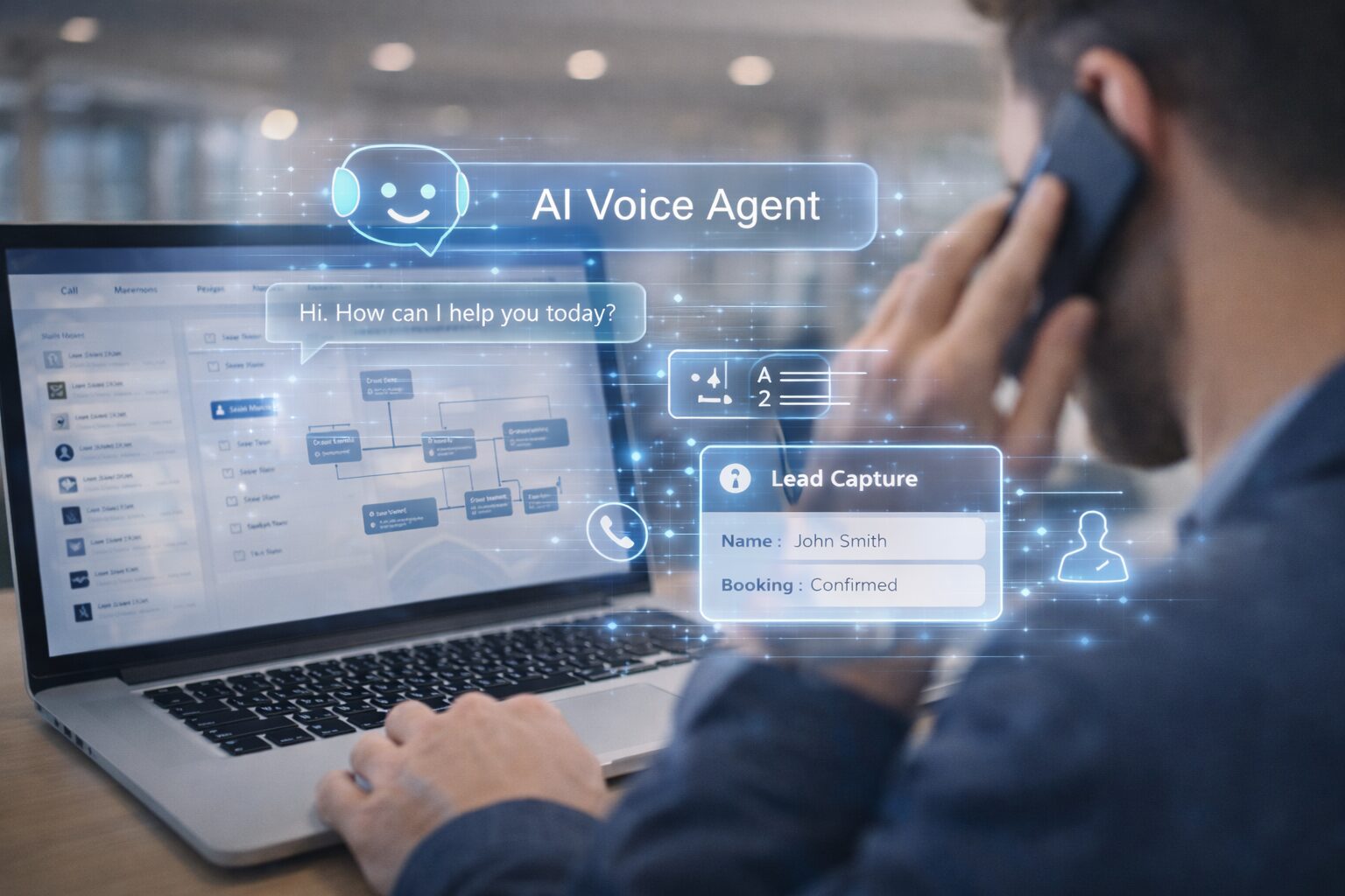 AI voice agent UK handling inbound business calls and capturing customer details